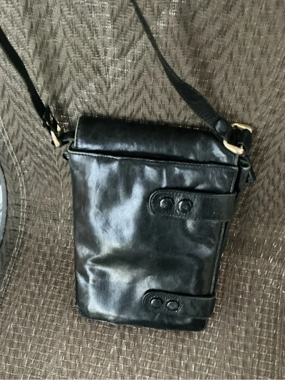 Ricci Men's Black Leather Organizer Crossbody Bag